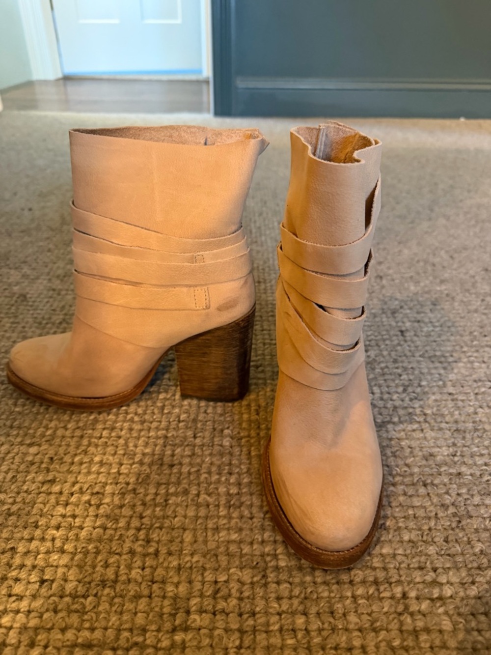 Free People Wrap-Strap Tan Leather Ankle Booties